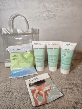 Ahava 4 pc Set, Body Lotion, Foot & Hand Cream, Dead Sea Bath Crystals New